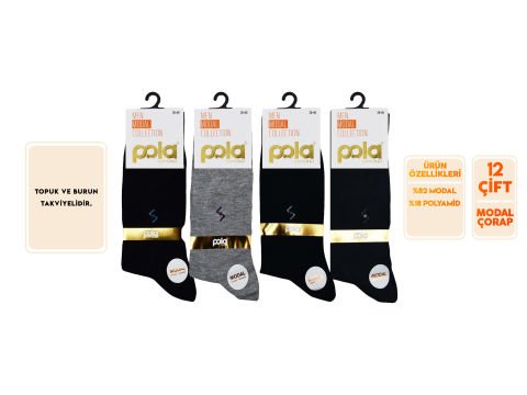 Pola 4090-5 Garson Yazlık Erkek Modal Çorap 12'li