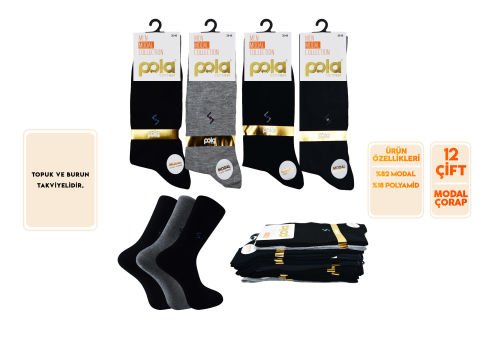 Pola 4090-5 Garson Yazlık Erkek Modal Çorap 12'li