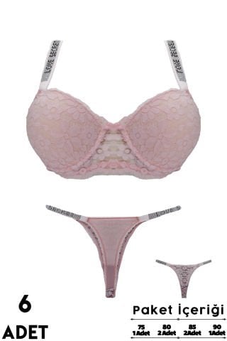 Love Secret 3-4 B Cup Balenli Destekli Taşlı Dantelli Bayan Sütyen Takım 6'lı