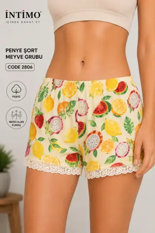 İntimo 2806 (S-M-L-XL) Penye Likralı Meyve Desenli Bayan Şort 6'lı