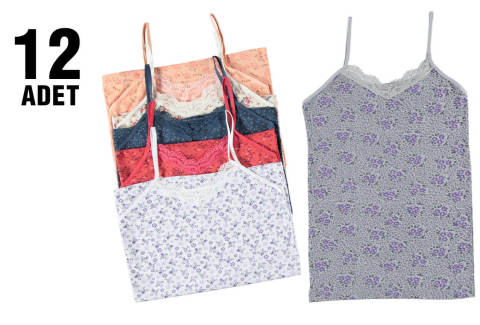 Gipaş Desenli Bayan İp Askılı Atlet 12'li