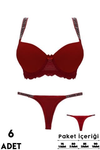 Love Secret 1-2 B Cup Balenli Destekli Taşlı Bayan Sütyen Takım 6'lı
