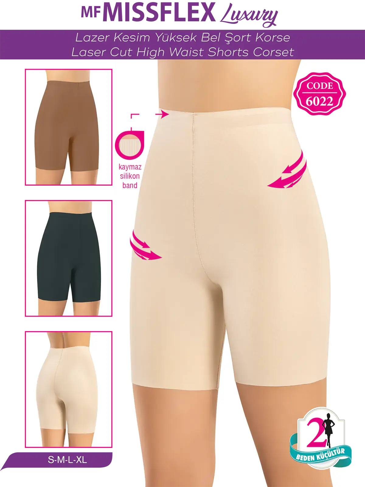 MF MISS FLEX 6022 Lazer Kesim Yüksek Bel Şort Korse
