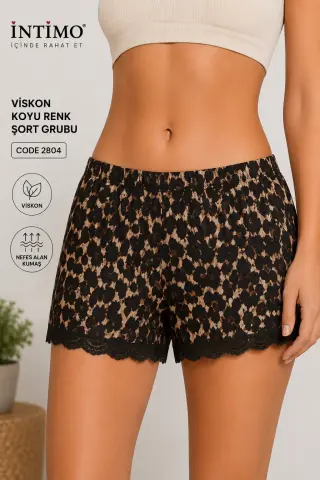 İntimo 2804 (S-M-L-XL) Viskon Siyah Desenli Bayan Şort 6'lı
