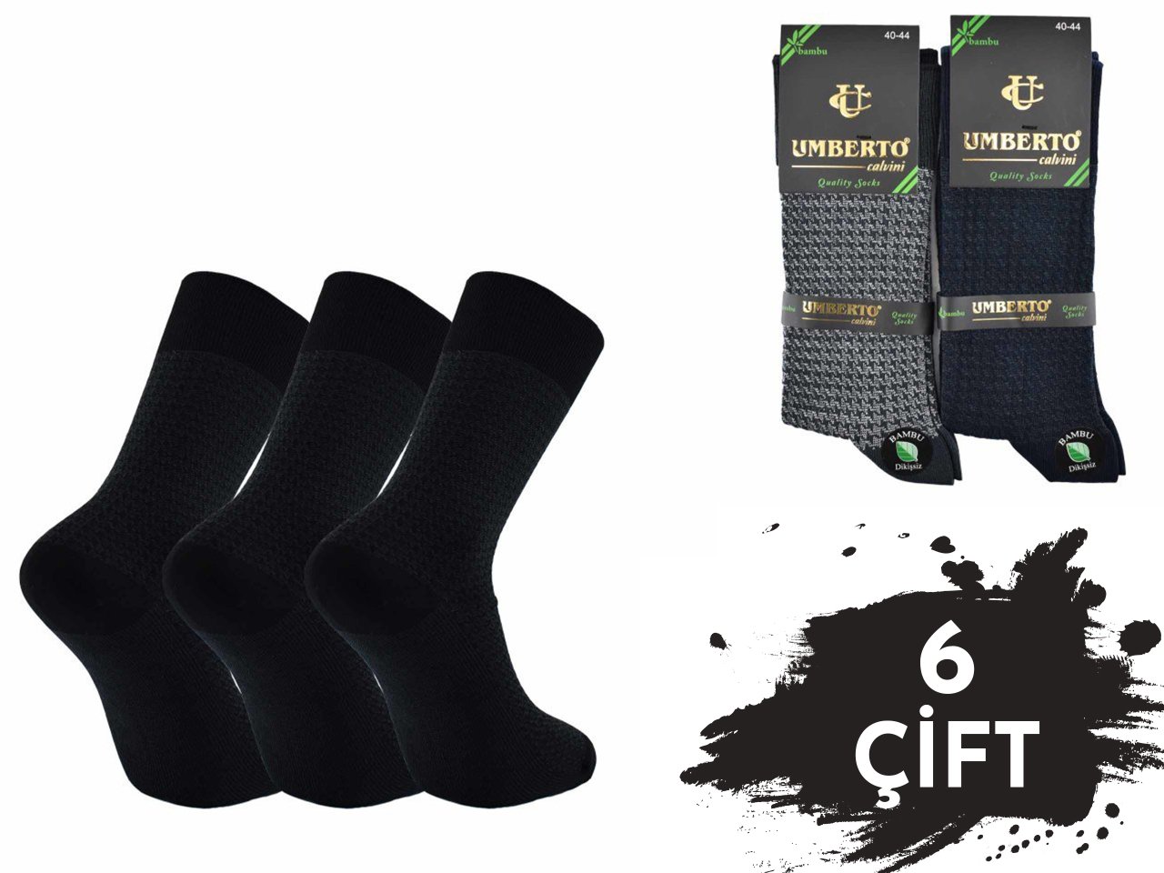 Umberto Dikişsiz Bambu Erkek Likralı Çorap 6'lı