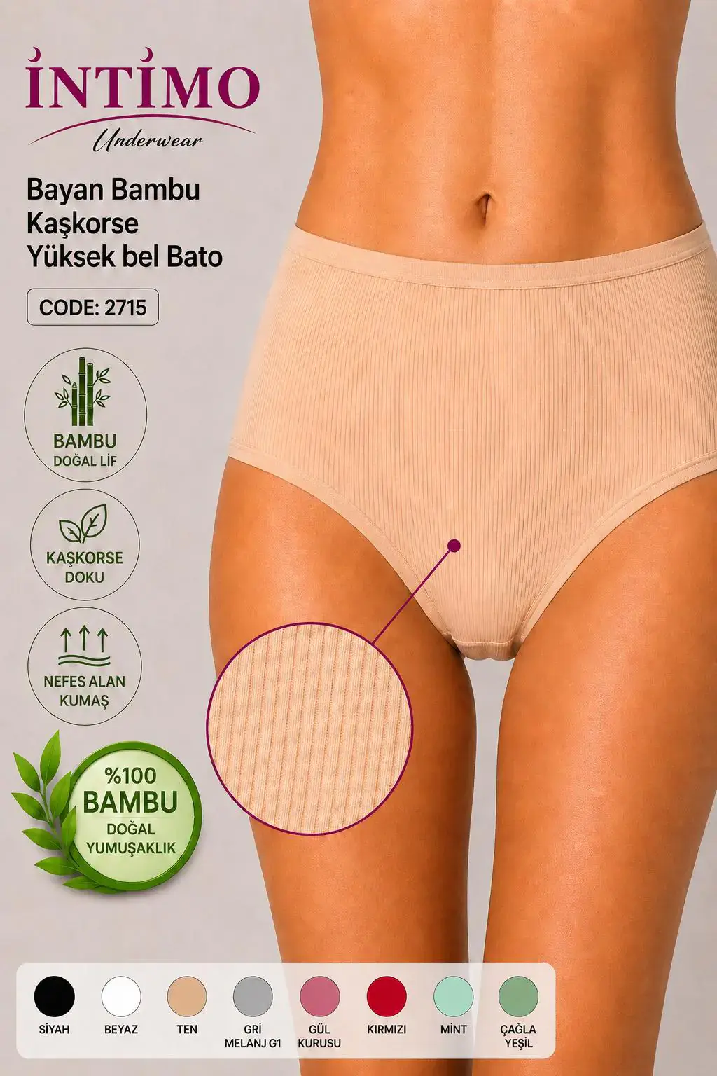 İntimo 2715 (M-L-XL) Bambu Kaşkorse Toparlayıcı Bayan Bato 12'li