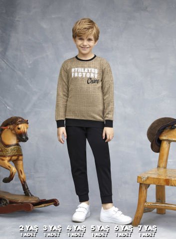 Elsima 3158 Erkek Çocuk Uzun Kollu Pijama Takımı 6'lı (2-3-4-5-6-7 Yaş) BEJ - SERİ-6-LI