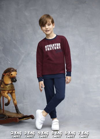 Elsima 3158 Erkek Çocuk Uzun Kollu Pijama Takımı 6'lı (2-3-4-5-6-7 Yaş) BORDO - SERİ-6-LI