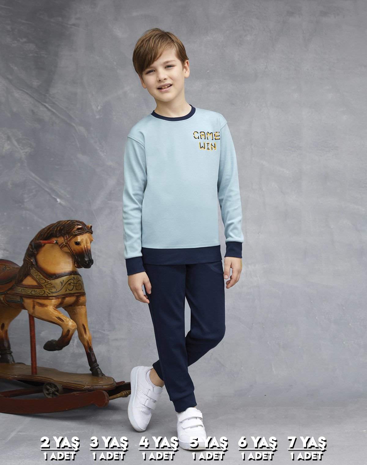 Elsima 3157 Erkek Çocuk Uzun Kollu Pijama Takımı 6'lı (2-3-4-5-6-7 Yaş) MAVİ - SERİ-6-LI