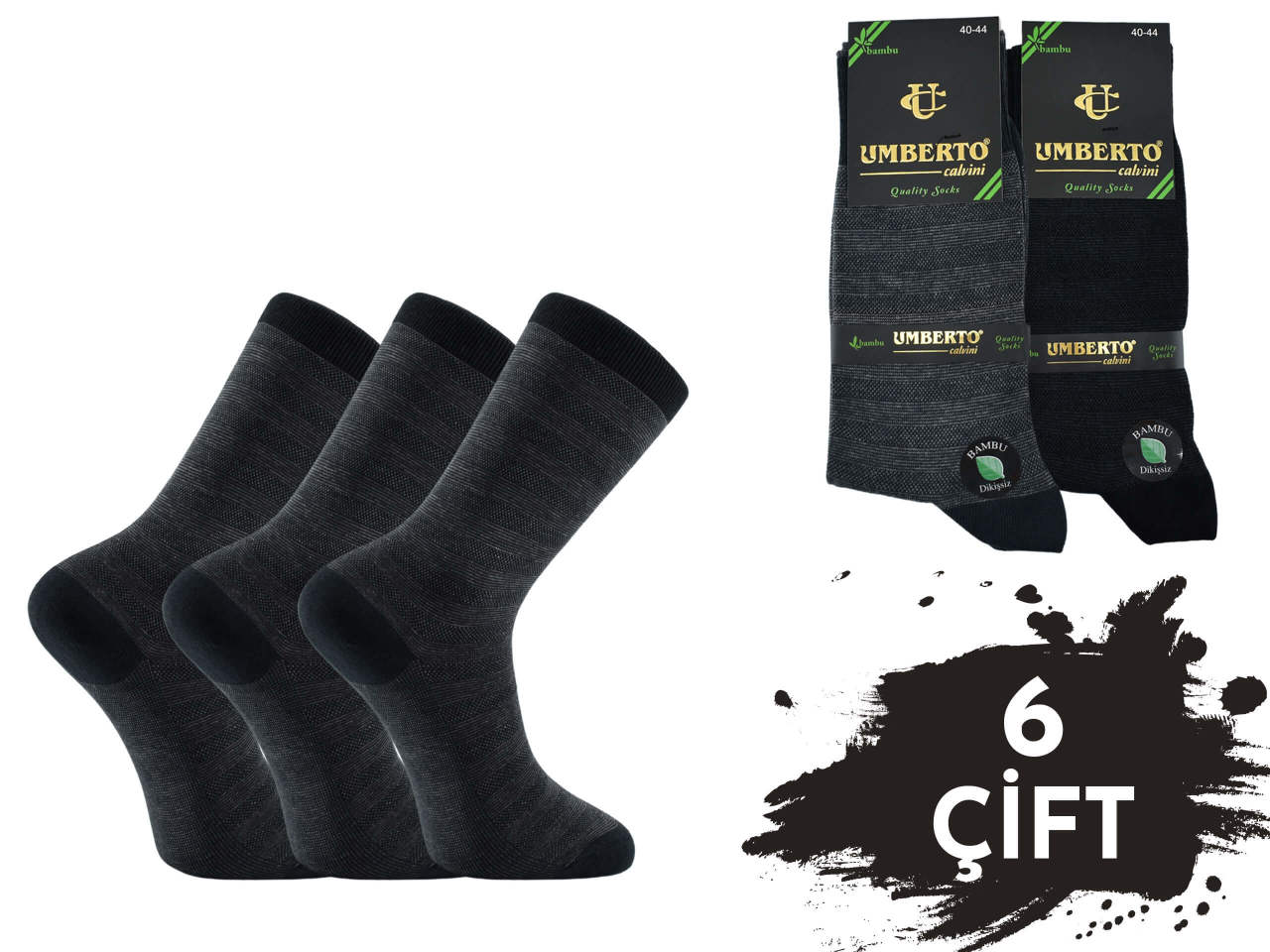 Umberto Dikişsiz Bambu Erkek Likralı Çorap 6'lı