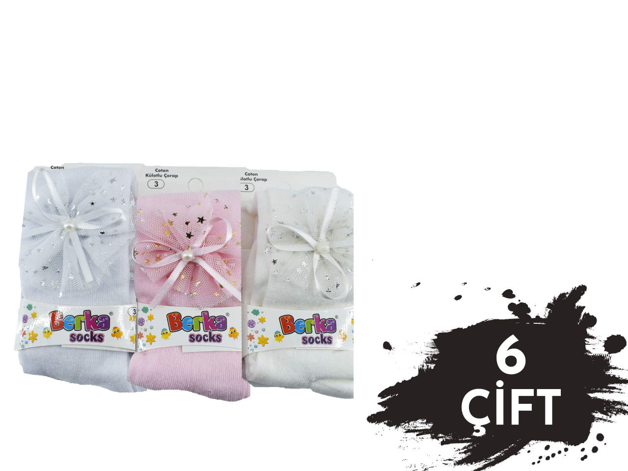 Berka10-8 3-4 Yaş Aksesuarlı Çocuk Külotlu Çorap 6'lı