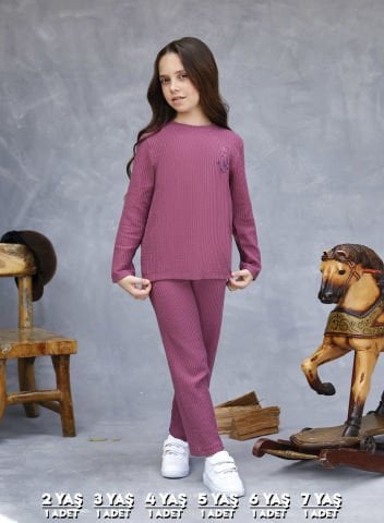 Elsima 3178 Kız Çocuk Uzun Kollu Pijama Takımı 6'lı (2-3-4-5-6-7 Yaş) VİOLET - SERİ-6-LI