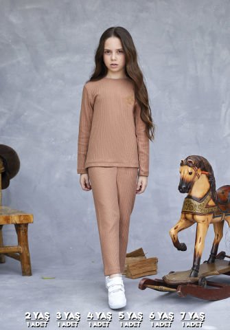 Elsima 3178 Kız Çocuk Uzun Kollu Pijama Takımı 6'lı (2-3-4-5-6-7 Yaş) BEJ - SERİ-6-LI