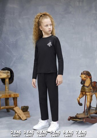 Elsima 3178 Kız Çocuk Uzun Kollu Pijama Takımı 6'lı (2-3-4-5-6-7 Yaş) SİYAH - SERİ-6-LI
