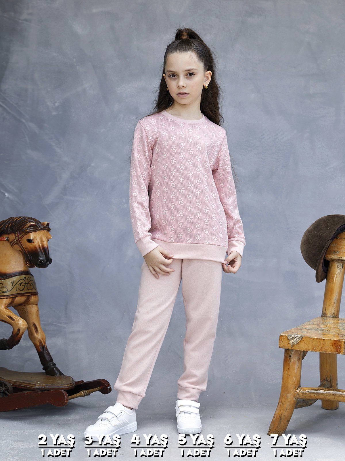 Elsima 3181 Kız Çocuk Uzun Kollu Pijama Takımı 6'lı (2-3-4-5-6-7 Yaş) PEMBE - SERİ-6-LI