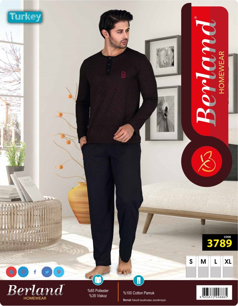 Berland 3789 Erkek Modal Uzun Kol Pijama Takımı