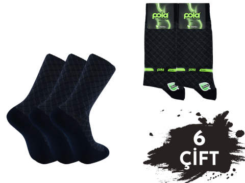 Pola 1258 Dört Mevsim Likralı Erkek Bambu Çorap 6'lı