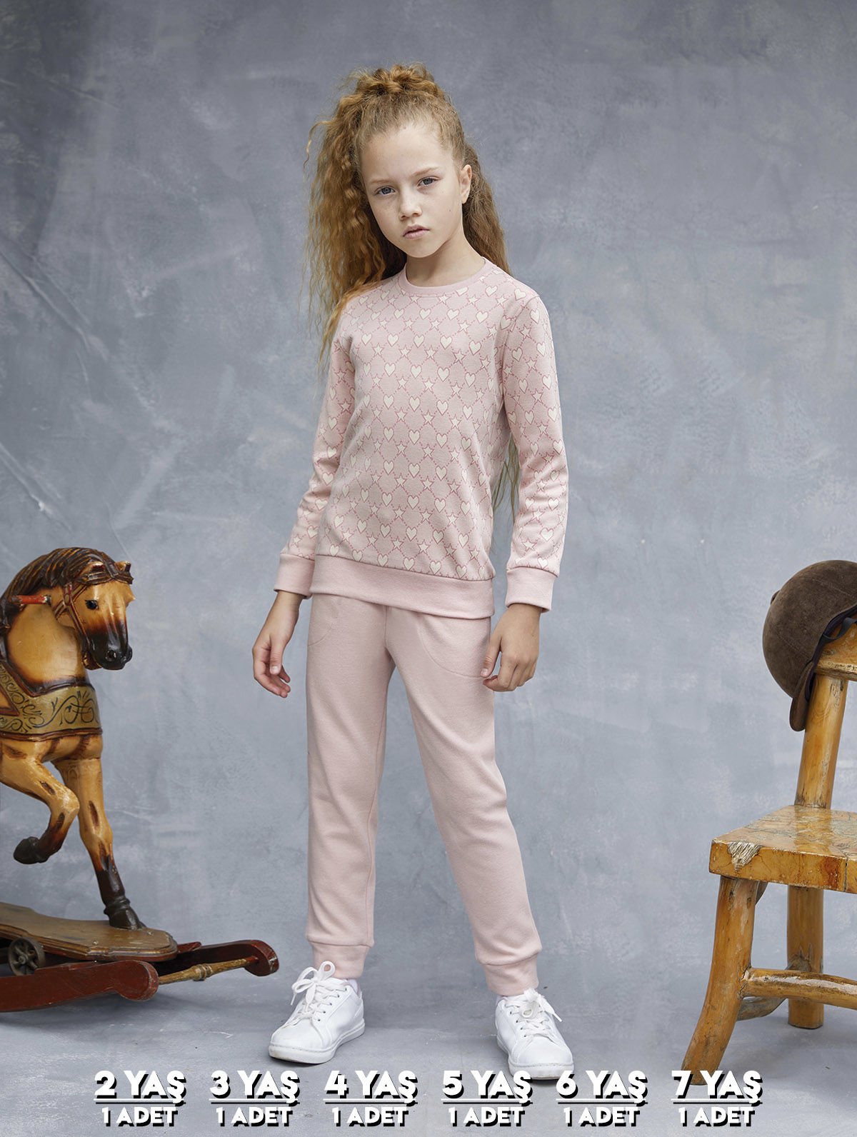 Elsima 3183 Kız Çocuk Uzun Kollu Pijama Takımı 6'lı (2-3-4-5-6-7 Yaş) PEMBE - SERİ-6-LI