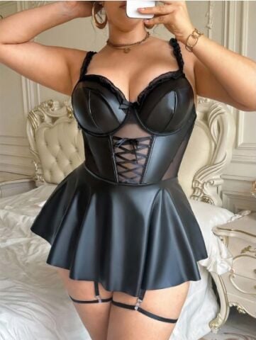 Passione 40026 Büyük Beden Deri Erotik Gecelik