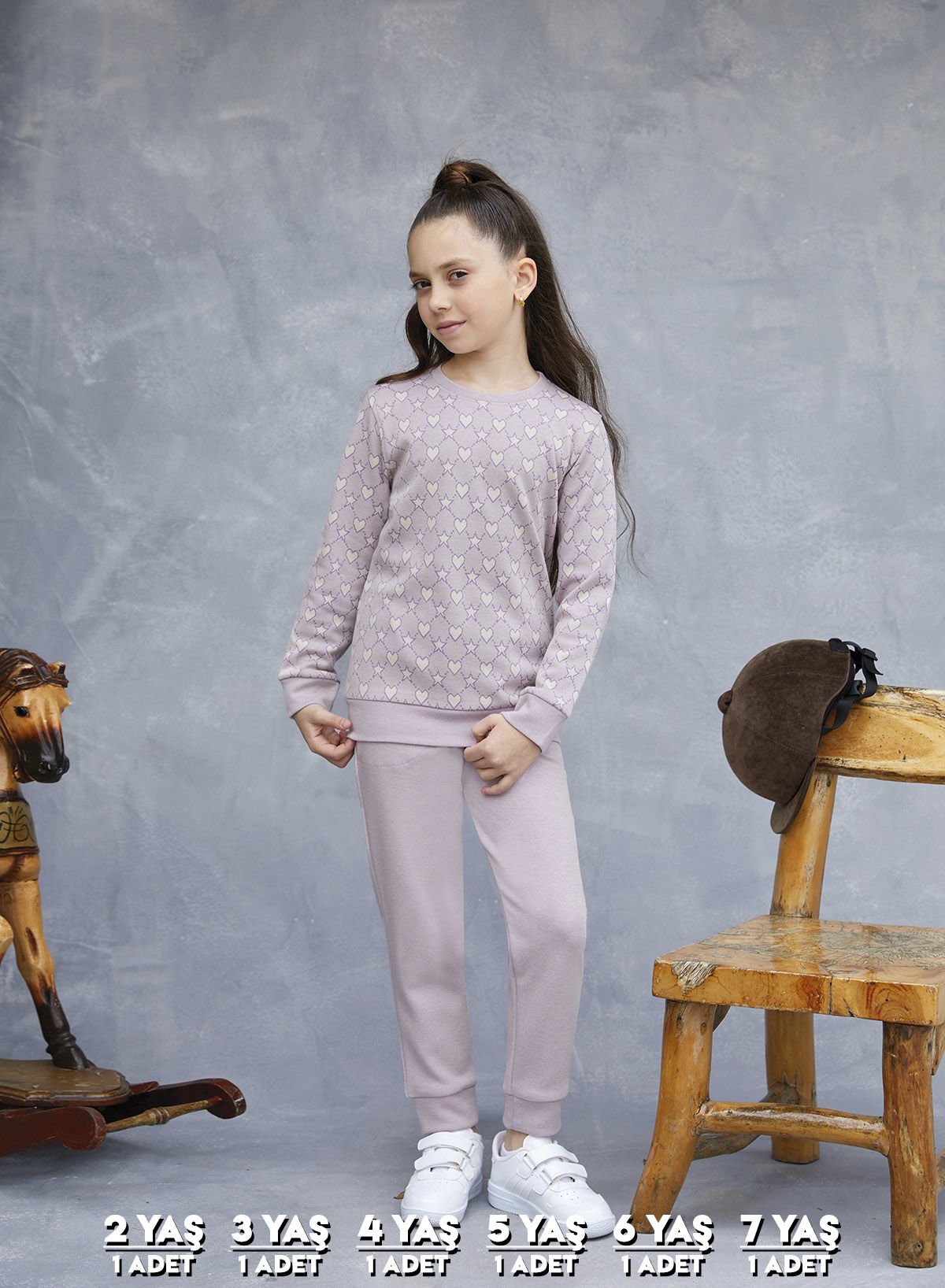 Elsima 3183 Kız Çocuk Uzun Kollu Pijama Takımı 6'lı (2-3-4-5-6-7 Yaş) MOR - SERİ-6-LI