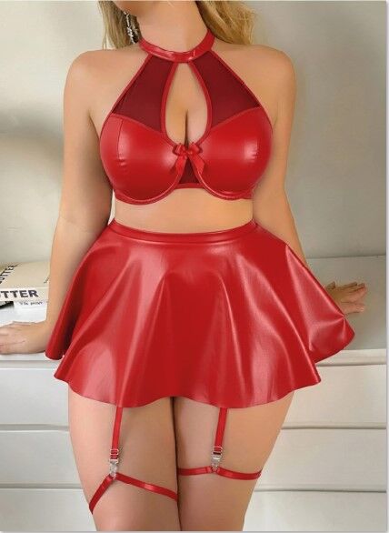 Passione 40028 Büyük Beden Deri Erotik Gecelik