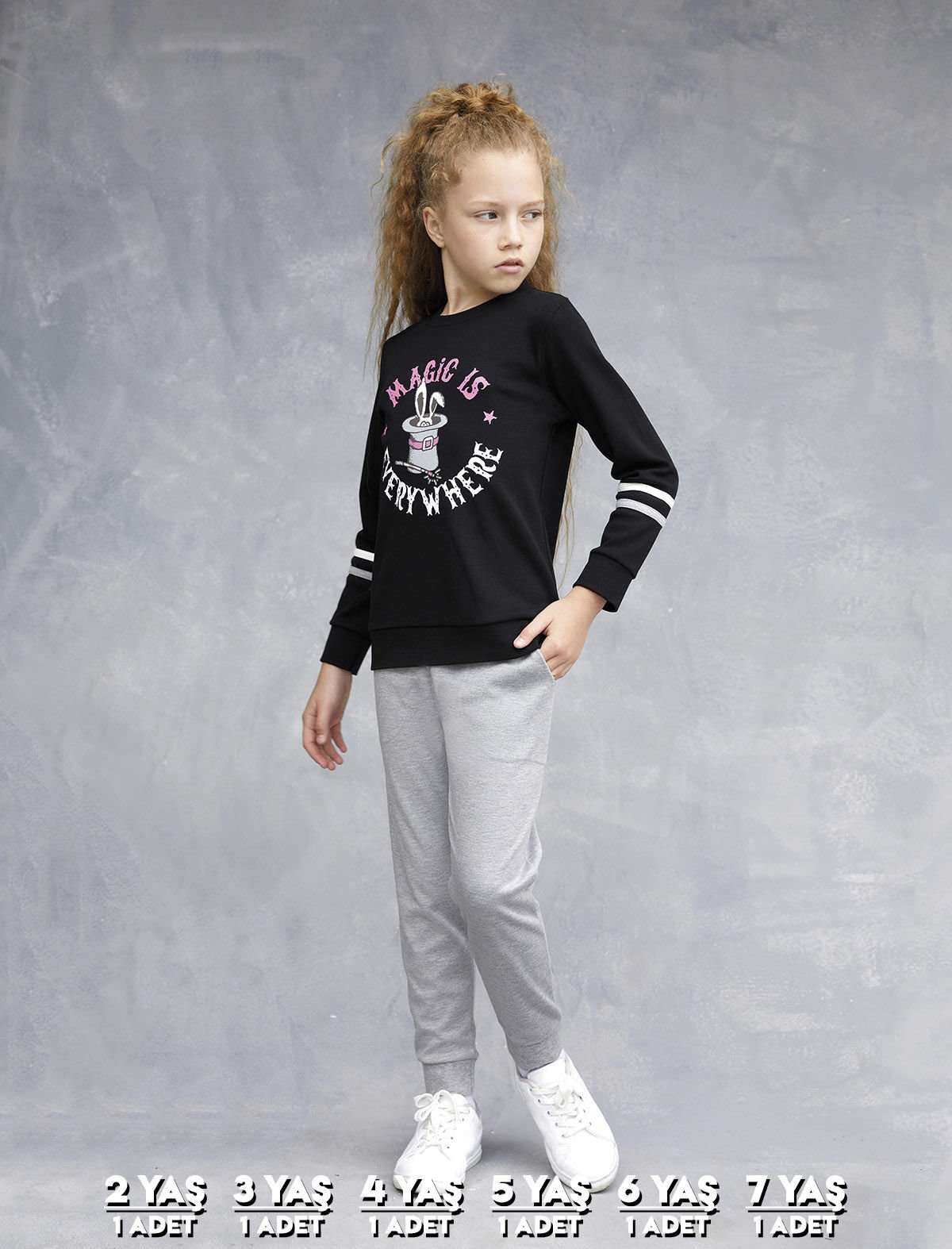 Elsima 3186 Kız Çocuk Uzun Kollu Pijama Takımı 6'lı (2-3-4-5-6-7 Yaş) SİYAH - SERİ-6-LI