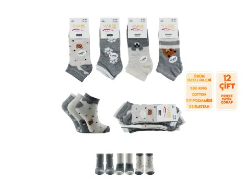 Vakre 9328-35 (36-40) Bayan Penye Patik Çorap 12'li