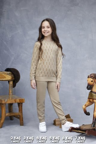 Elsima 3176 Kız Çocuk Uzun Kollu Pijama Takımı 6'lı (2-3-4-5-6-7 Yaş) BEJ - SERİ-6-LI
