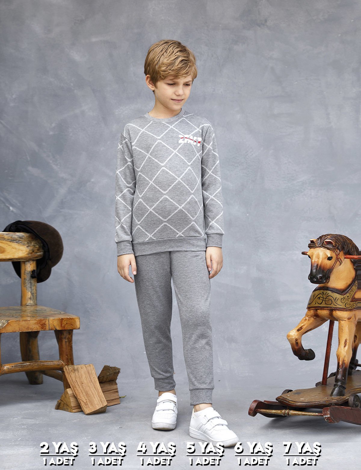 Elsima 3155 Erkek Çocuk Uzun Kollu Pijama Takımı 6'lı (2-3-4-5-6-7 Yaş) GRİ - SERİ-6-LI