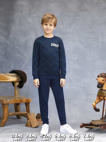Elsima 3155 Erkek Çocuk Uzun Kollu Pijama Takımı 6'lı (2-3-4-5-6-7 Yaş) LACİVERT - SERİ-6-LI