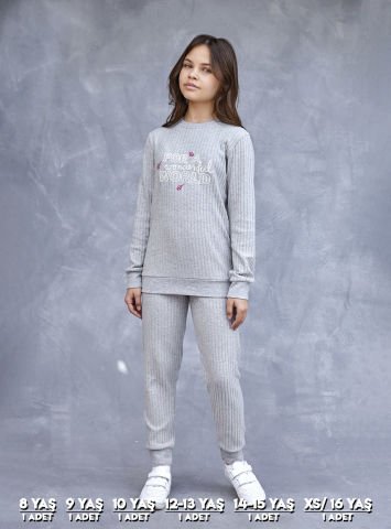 Elsima 3195 Kız Çocuk Uzun Kollu Pijama Takımı 6'lı (8-16YAŞ) GRİ - SERİ-6-LI