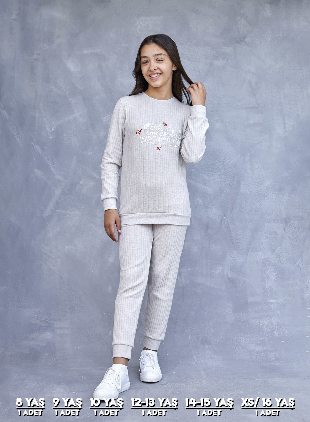 Elsima 3195 Kız Çocuk Uzun Kollu Pijama Takımı 6'lı (8-16YAŞ) BEJ - SERİ-6-LI