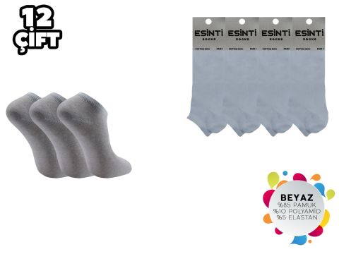 Esinti Düz Beyaz Bayan Penye Patik 12'li