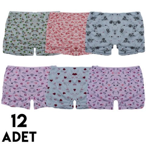 Menbox 4102 Desenli Kız Çocuk Boxer 12'li KARISIKRENK - 7-8 YAŞ