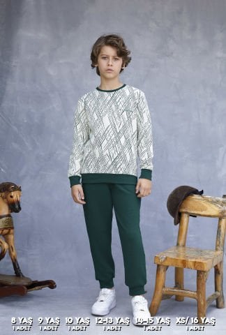 Elsima 3169 Erkek Çocuk Uzun Kollu Pijama Takımı 6'lı (8-16YAŞ) YEŞİL - SERİ-6-LI