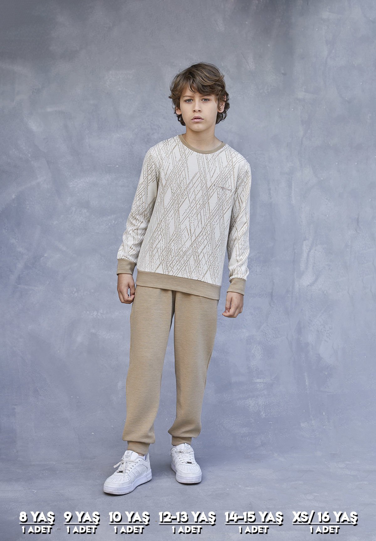 Elsima 3169 Erkek Çocuk Uzun Kollu Pijama Takımı 6'lı (8-16YAŞ) BEJ - SERİ-6-LI