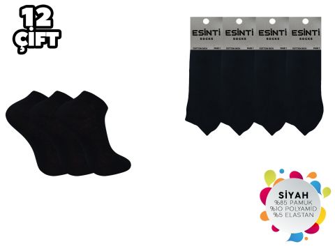 Esinti Düz Siyah Bayan Penye Patik 12'li