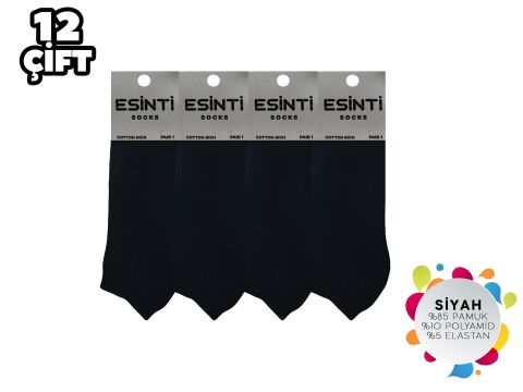 Esinti Düz Siyah Bayan Penye Patik 12'li