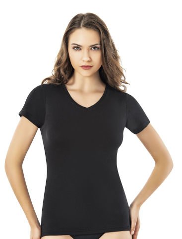 Kota 6616 Modal Bayan V Yaka Yarım Kol Atlet SİYAH - 2XL