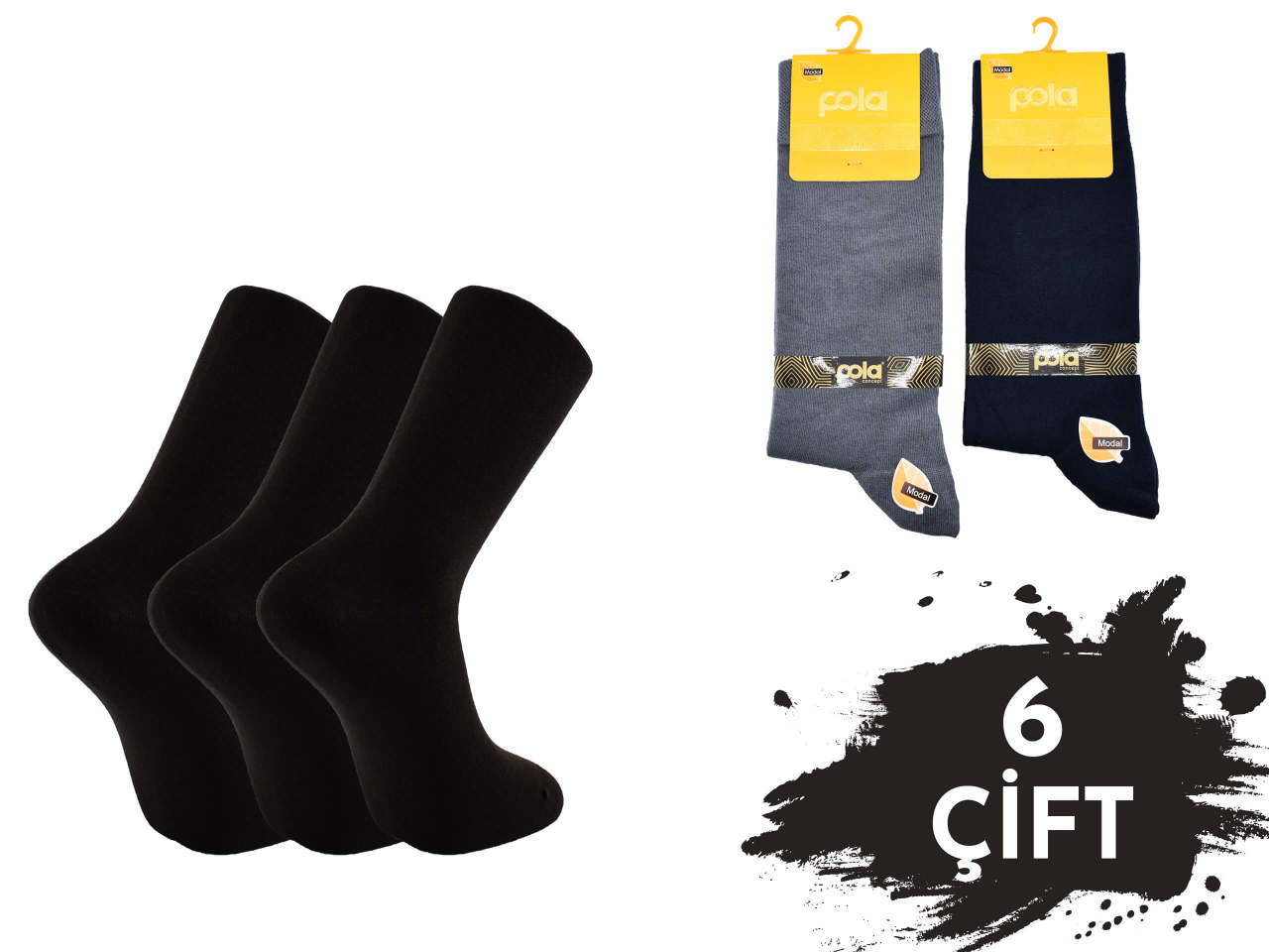 Pola 1240 Dört Mevsim Likralı Erkek Modal Çorap 6'lı
