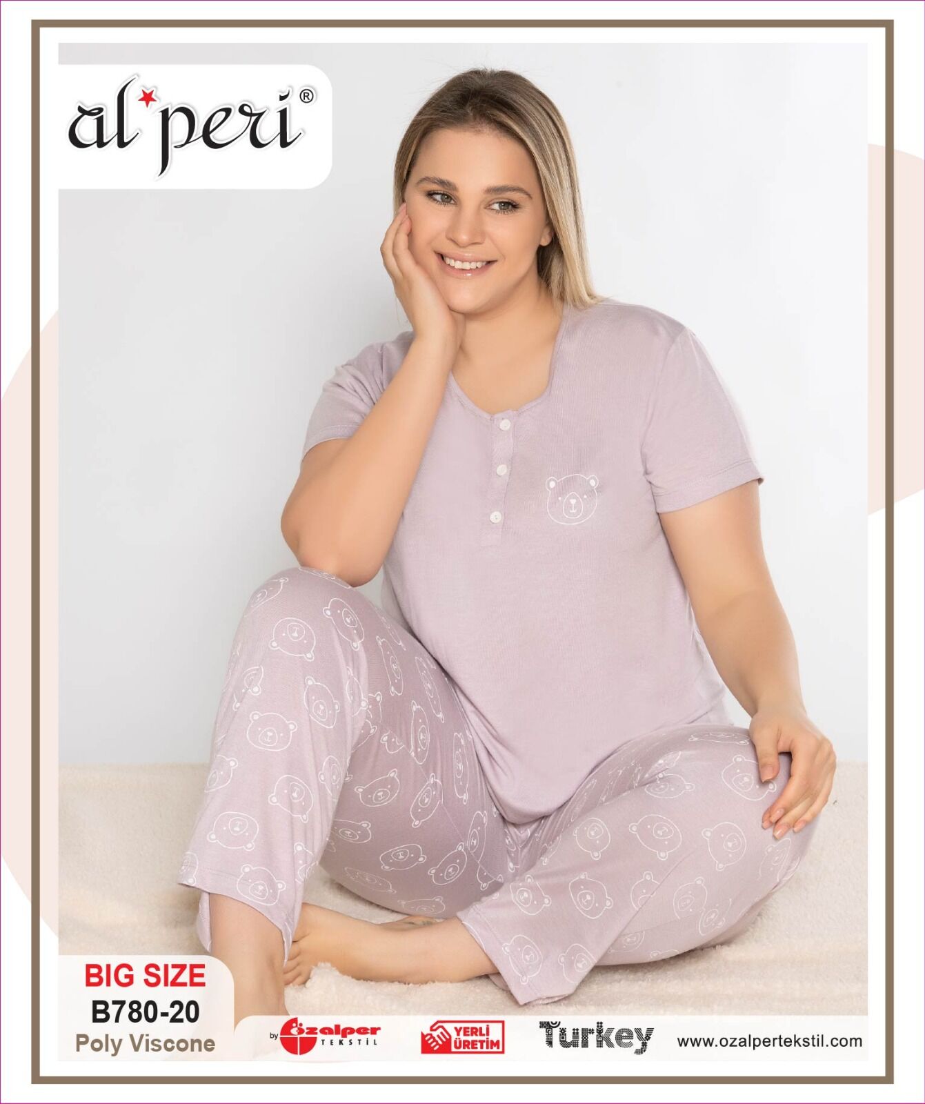 Alperi B780-20 (3XL-4XL-5XL-6XL) Bayan Kısa Kollu Pijama Takım 4'lü