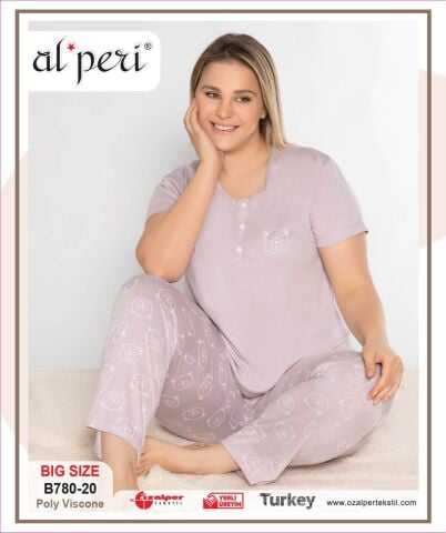 Alperi B780-20 (3XL-4XL-5XL-6XL) Bayan Kısa Kollu Pijama Takım 4'lü