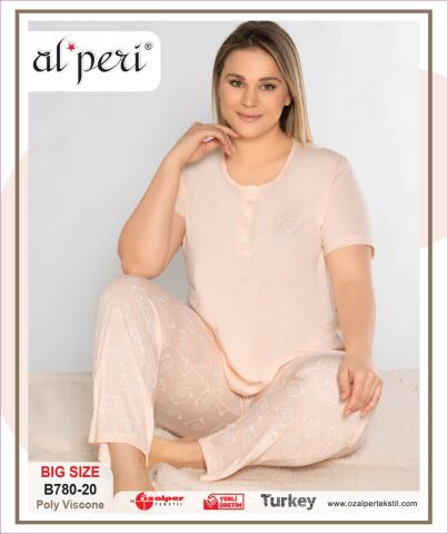 Alperi B780-20 (3XL-4XL-5XL-6XL) Bayan Kısa Kollu Pijama Takım 4'lü