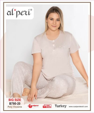 Alperi B780-20 (3XL-4XL-5XL-6XL) Bayan Kısa Kollu Pijama Takım 4'lü