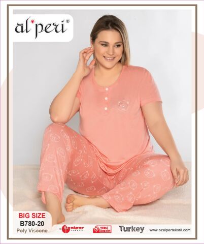 Alperi B780-20 (3XL-4XL-5XL-6XL) Bayan Kısa Kollu Pijama Takım 4'lü
