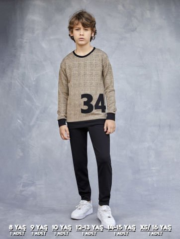 Elsima 3166 Erkek Çocuk Uzun Kollu Pijama Takımı 6'lı (8-16YAŞ) BEJ - SERİ-6-LI