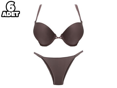 Cansoy 675-Pudra 2X Push Up Balenli Destekli Bayan Sütyen Takım 6'lı