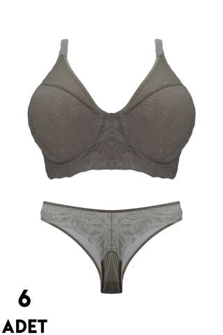 Cansoy 678 C Cup (85-90-95-100) Balenli Desteksiz Dantelli Sütyen Takım 6'lı