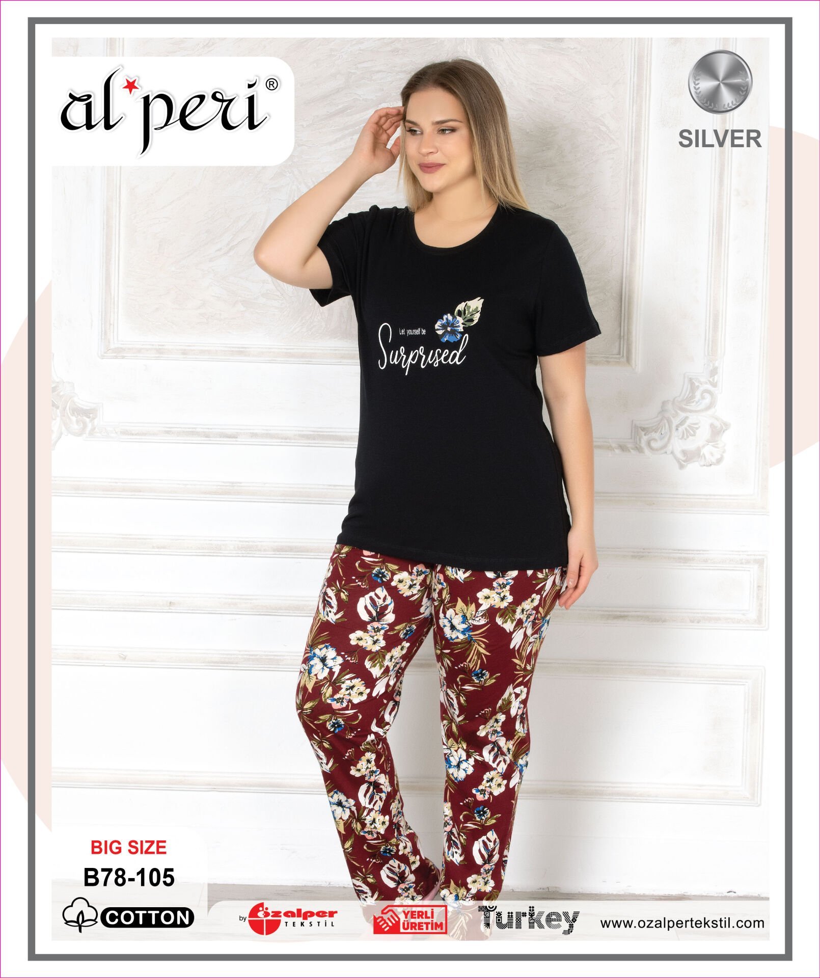 Alperi B78-105 (3XL-4XL-5XL-6XL) Bayan Kısa Kollu Pijama Takım 4'lü