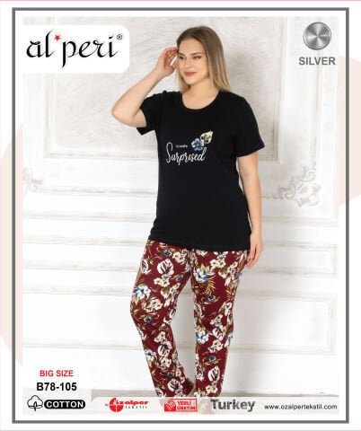 Alperi B78-105 (3XL-4XL-5XL-6XL) Bayan Kısa Kollu Pijama Takım 4'lü